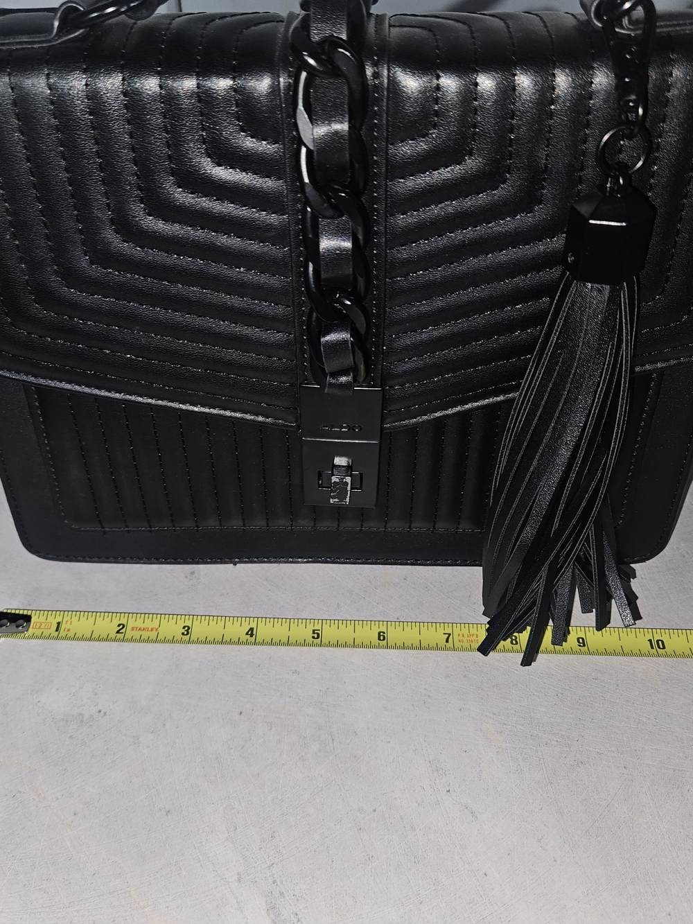 ALDO Quilted Black Chain Top-Handle Shoulder Bag - Picture 7 of 8